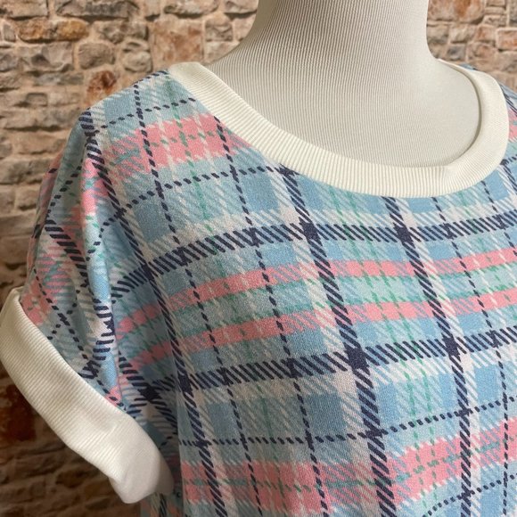 NWT Pink and Blue Plaid Short Sleeve Top - Picture 5 of 7